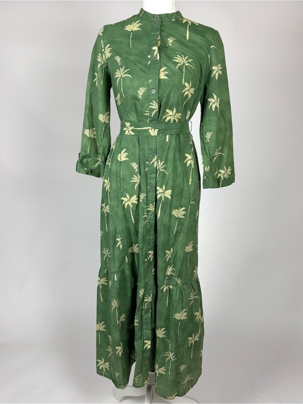 Zara Green Palm-Print Button-Down Maxi Dress